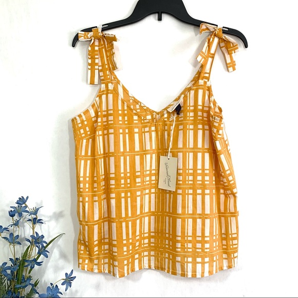 Universal Thread Tops - Universal Thread Women's Yellow Plaid Shoulder Tie Tank